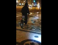 Man rides bicycle bounces up and down