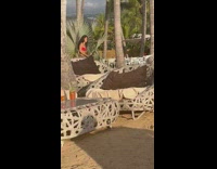 Girl red bra dance beach tree couch