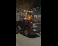 Woman lie down front yard playground nighttime