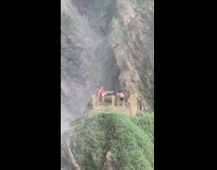 Woman red bikini touch boobs butt waterfalls