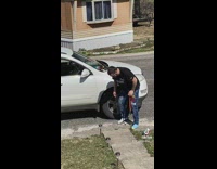 Husband tries to pop wifes car tires