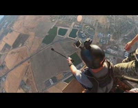 Guys jump out hot air balloon parachute 