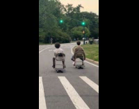 Collab WINY - Folding chairs on top of electric skateboards 