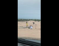 Woman yellow dress photo shoot desert