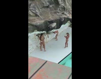 Two woman pink bikini dance tiktok video poolside Part 2