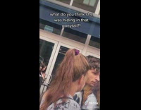 Girl hides something in tall ponytail