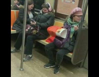Collab Subway Creatures - Woman pink hat picks her nose on subway train