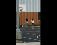 Two girls dance basketball court scooter boxing