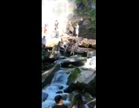 Four girls bikini sexy sit rocks waterfalls