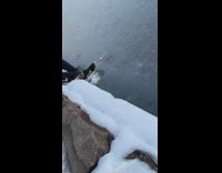 Ice sheet bounced by a foot on the lake