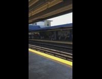 Red shirt lady bangs can train platform 