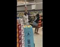 Couple dance twerk tiktok at the grocery