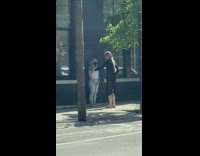 White shirt black face mask girl hair 