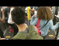 Guys play jenga on train 