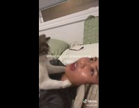 Cat chokes girl out covers eyes 