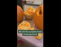 Friends pumpkin head challenge red dress suit