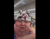 Plus sized man sings ghostbusters at store 