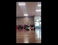 Collab Kale Salad IG - Woman does splits stretch guy leaves room