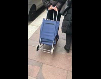 Guy drags cart instead of using wheels 