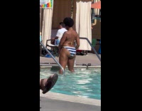 Collab IITW - Woman stripes bikini tiktok at the poolside Part 2