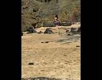 Woman violet scarf bikini tiktok dance beach