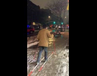 Man walk with skis and poles night