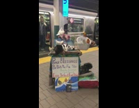 Man has guinea pigs, cats, birds, and rabbits with him in subway station