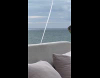 Man briefs dances at pool with trumpet