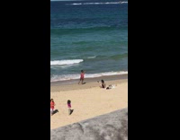 Woman pink bikini ballerina dance beach seaside