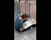 Man sit on ground sketch church pattern