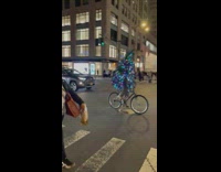 Christmas tree bikes across street 