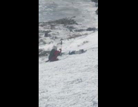 Guy silver jacket lay relax on snow