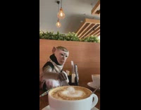 Collab BitchMP - Monkey touching top of coffee latte