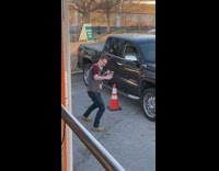 Guy boomerang selfie dr pepper pickup cone