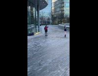 Woman skirt heels photo shoot security approached