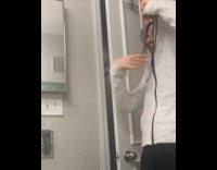Girl mannequin head grey jacket bathroom prank 