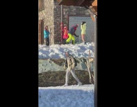 Woman in a winter coat poses without pants