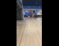 Girl throws bowling ball slips falls fail 