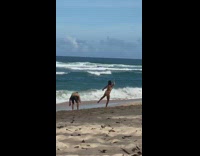 Girl thong bikini butt shot beach boyfriend