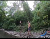 Black shorts guy rope swing backflip fail 