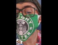 Guy green face mask coughy filter coronavirus 