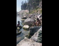 Man black underwear beach rock mock pictorial