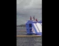 Guy front flip from float park beach