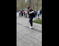 Collab winy - Wild squirrel climb on leg of guy