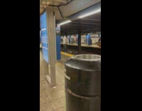 Guy standing on platform pees on tracks 