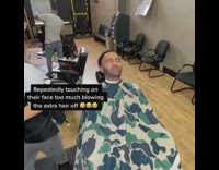 Barber touches blows on face guy prank 