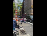 Man and woman stretches beside the sewer steam