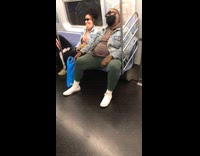 Girl realistic smiling mouth face mask subway 