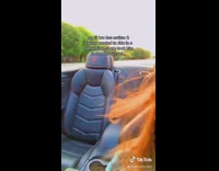 Girl younger brother ride convertible car sunset 