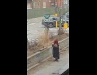 Woman red hair photo shoot parking lot